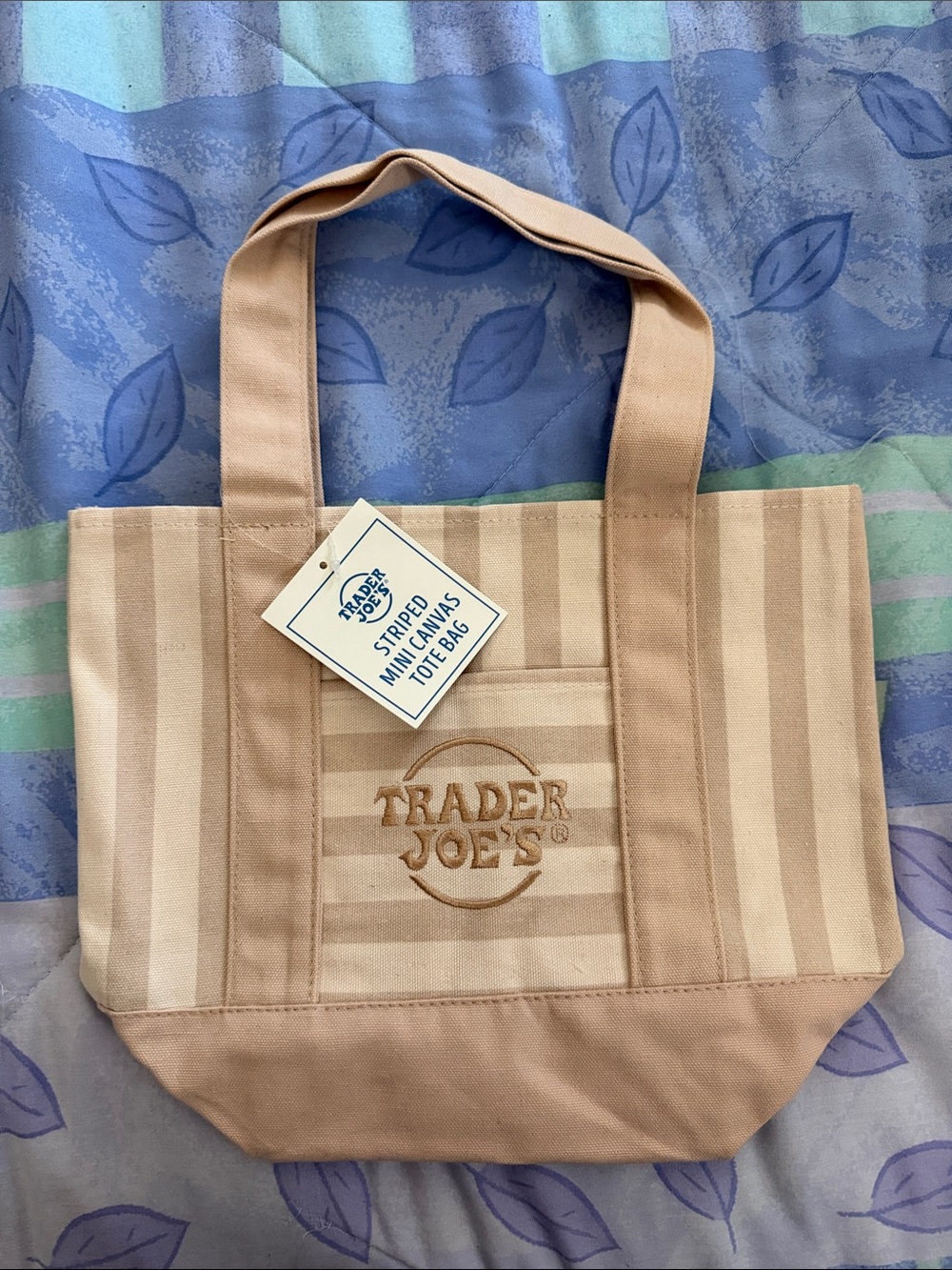 Trader Joe's Pink Stripe Mini Canvas Tote Bag
